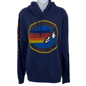 Aviator Nation Venice CA Regular Fit  Pullover Hoodie in Navy Blue Size XL